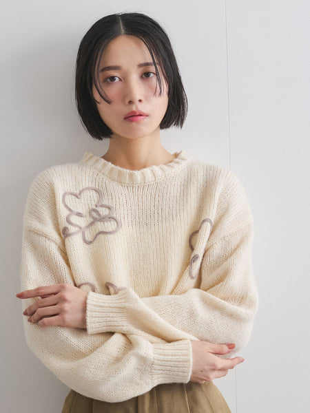 【ENIM BY VICKY】フラワー刺繍クロップドニット《手洗い可能》