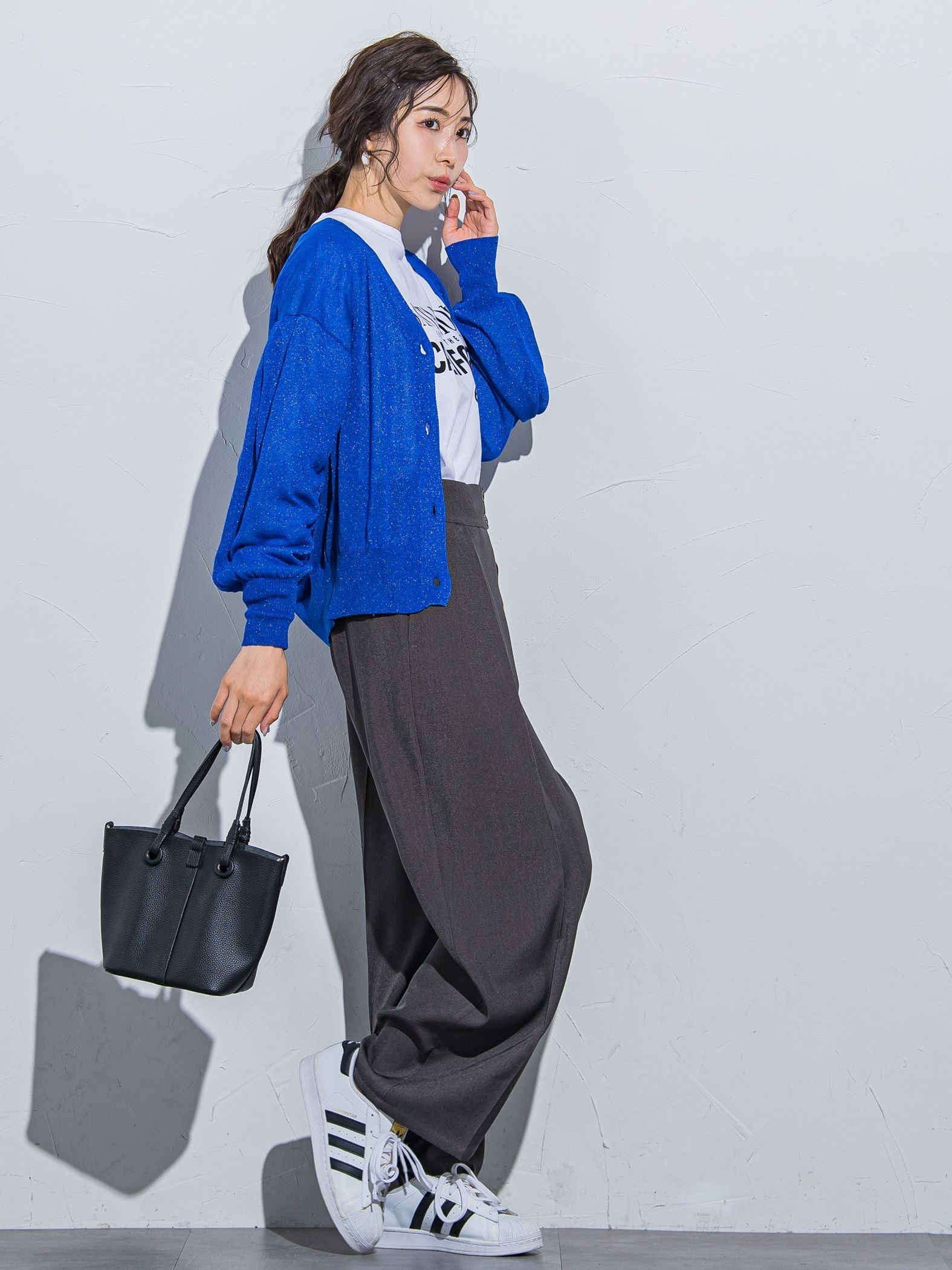 【ボディラインを拾わない】楽々スラックスタックハイウエストパンツ《手洗い可能》