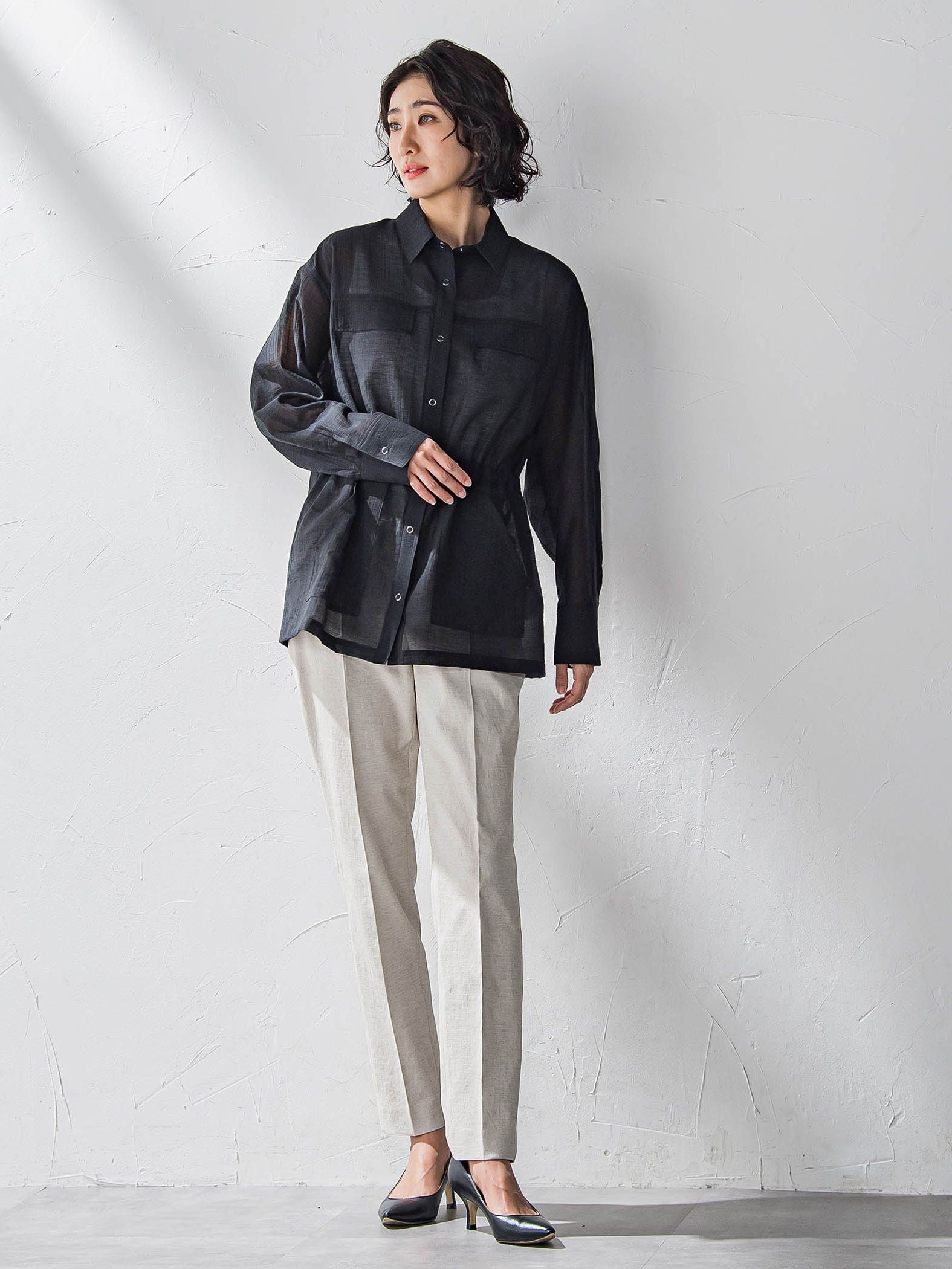 【WEB限定/大きいサイズ】シェルタリングテーパードパンツ≪洗濯機で洗える≫