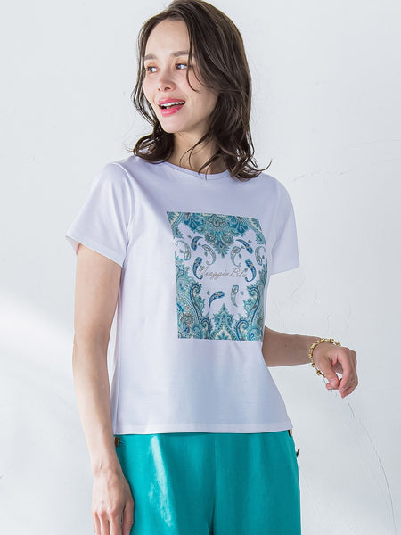 ペイズリープリントTシャツ≪洗濯機で洗える≫