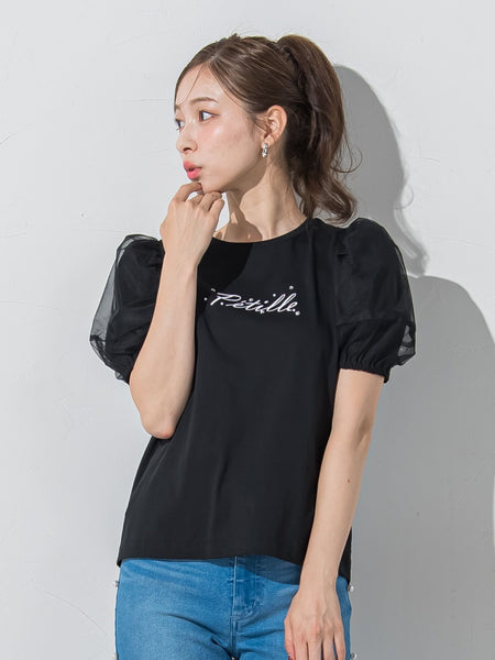 ジュエルロゴチュールパフTシャツ≪洗濯機で洗える≫