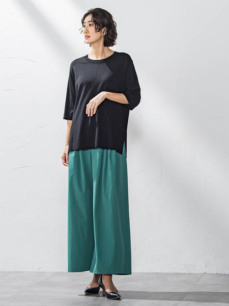 【大きいサイズ】Tシャツ風ニットプルオーバー≪手洗い可能≫