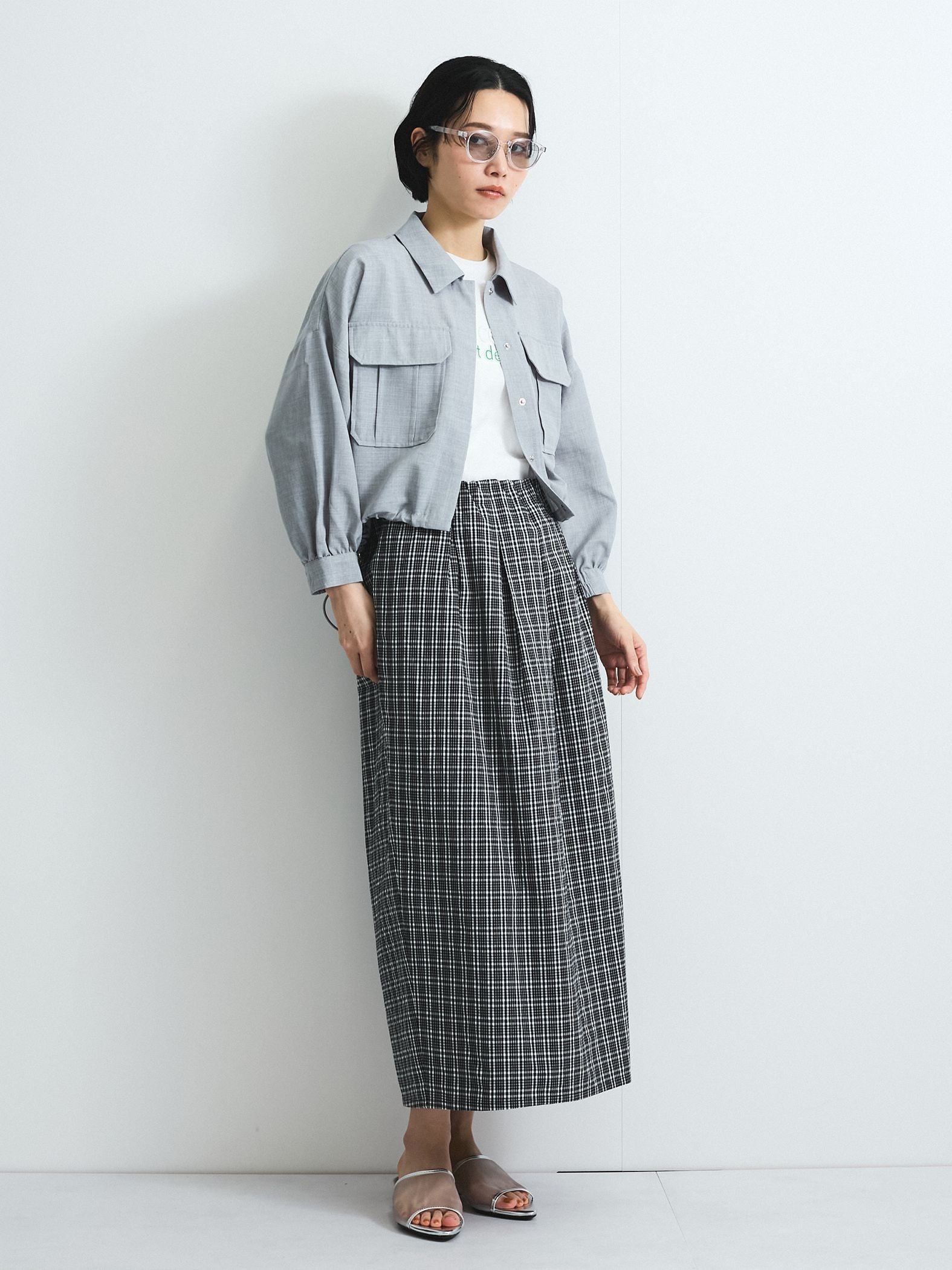 フロントタックチェックスカート≪手洗い可能≫