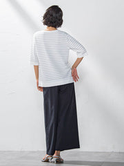 【大きいサイズ】Tシャツ風ボーダーニットプルオーバー≪手洗い可能≫