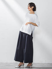 【大きいサイズ】Tシャツ風ボーダーニットプルオーバー≪手洗い可能≫