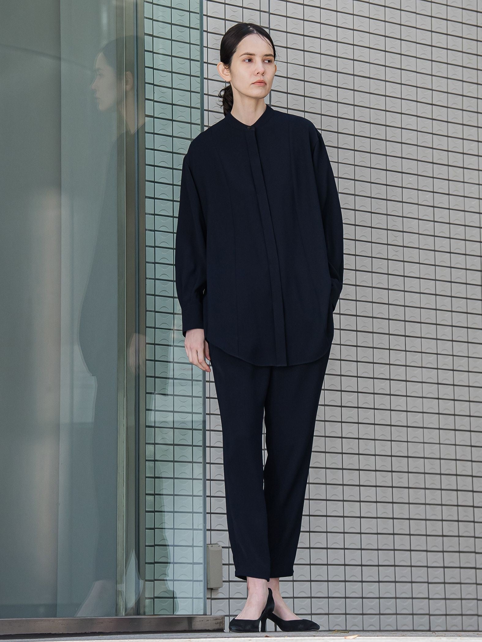 ダブルクロス2WAYロングシャツブラウス≪洗濯機で洗える/セットアップ対応≫