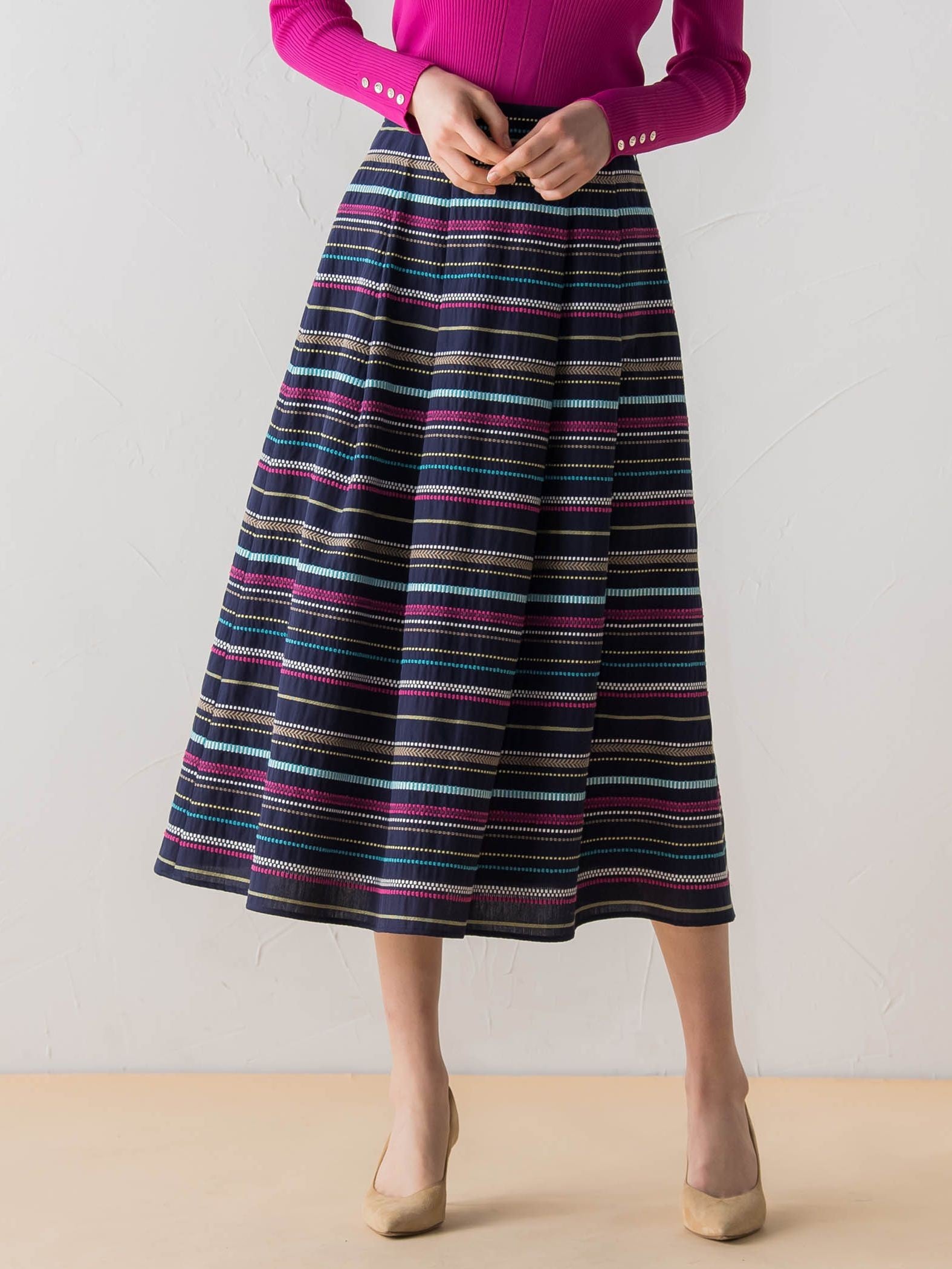 大きいサイズ】マルチボーダー刺繍スカート | Viaggio Blu（ビアッジョ ...